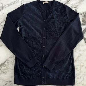 ❤️ NINA RICCI PARIS DESIGNER WOOL & LACE NAVY LIGHTWEIGHT CARDIGAN SWEATER ITALY